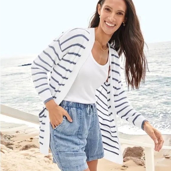 Splendid Navy & White Stripe Breezy Summer Cardigan w/Pockets - Picture 1 of 5